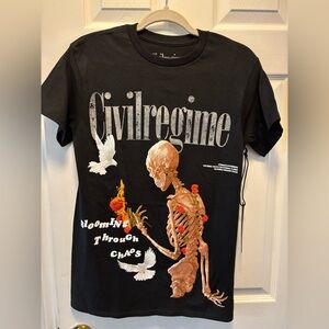 Civil Regime Black Skeleton w Roses Men’s Graphic T-Shirt Size Small BNWT